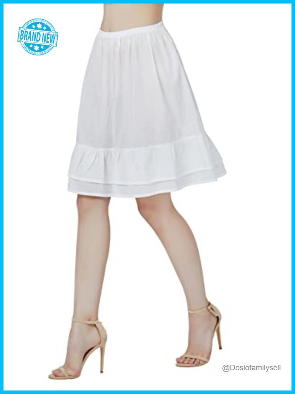 100% Cotton Half Slip Skirt Extender 22" Elastic Waist Ruffled Underskirt